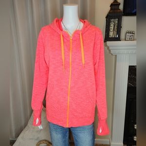 MTA SPORT Running Knit Zip Hoodie with Thumbholes, Orange XL